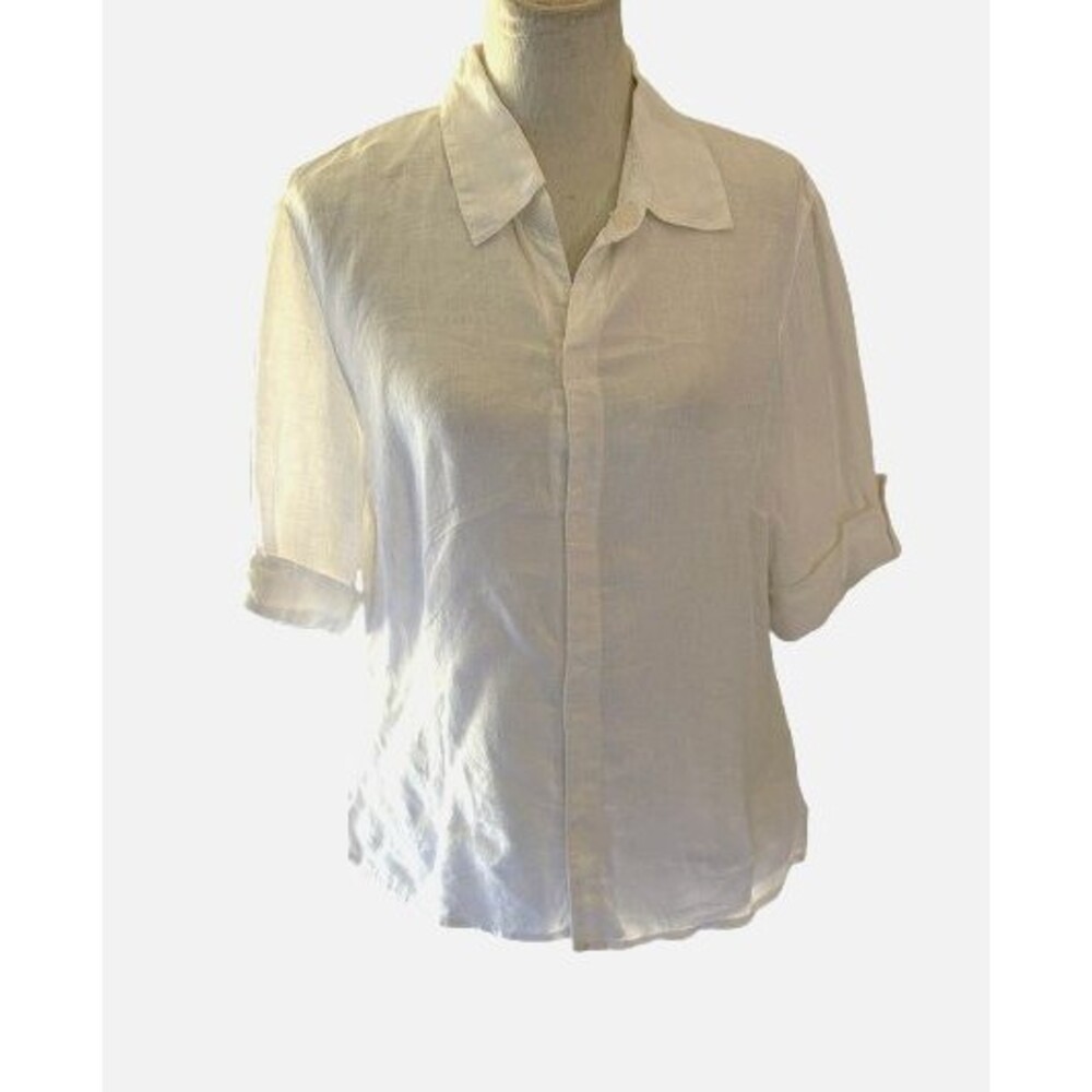 AGolde White Linen Short Sleeve Button Front Top Size Large